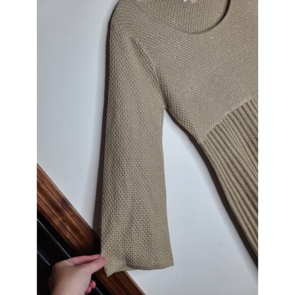 Calvin Klein CK tan gold metallic long sleeve sweater dress - medium - Picture 3 of 6